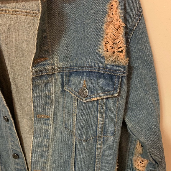 Oversized Denim Jacket with Rips - Picture 2 of 4